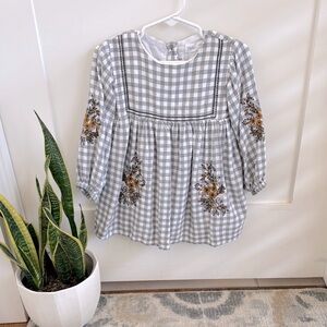 2-3yr ZARA Rare Gray and White Checkered Dress with Floral Embroidery